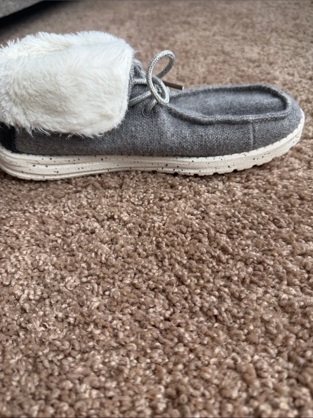 Hey Dude Faux-Fur Lined Grey Slip-On Sneakers Size 7
